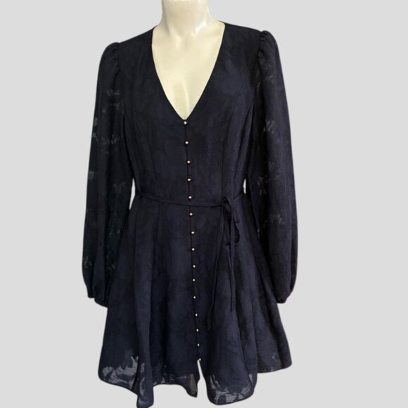 Ever New Navy Carina Button-Front V-Neck Lace A-Line Mini Dress - Picture 2 of 16